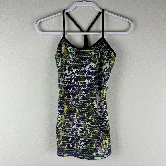 Lululemon Green Floral Sport Camo Dot Luon Power Y Athletic Tank Top Size 4 - Picture 1 of 4